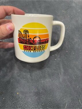 White Ceramic Mug with Retro Sunset Design